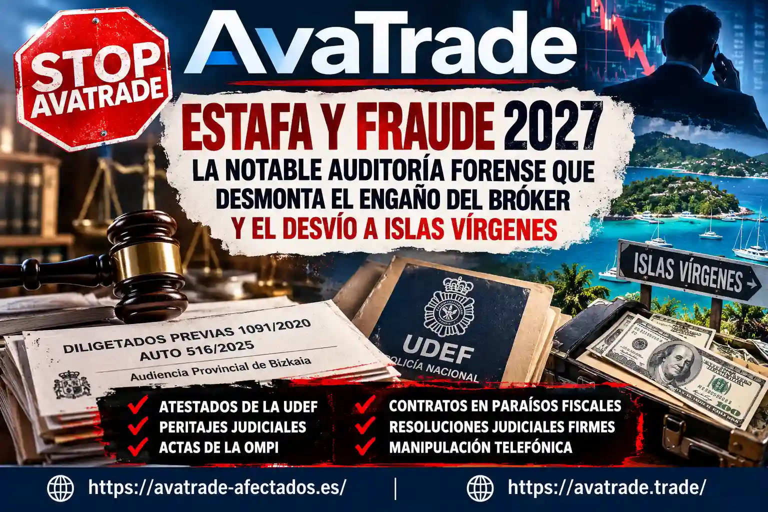 AvaTrade estafa y fraude 2027: notable auditoría forense, Auto 516/2025 de Bizkaia, atestados de la UDEF y desvío a Islas Vírgenes