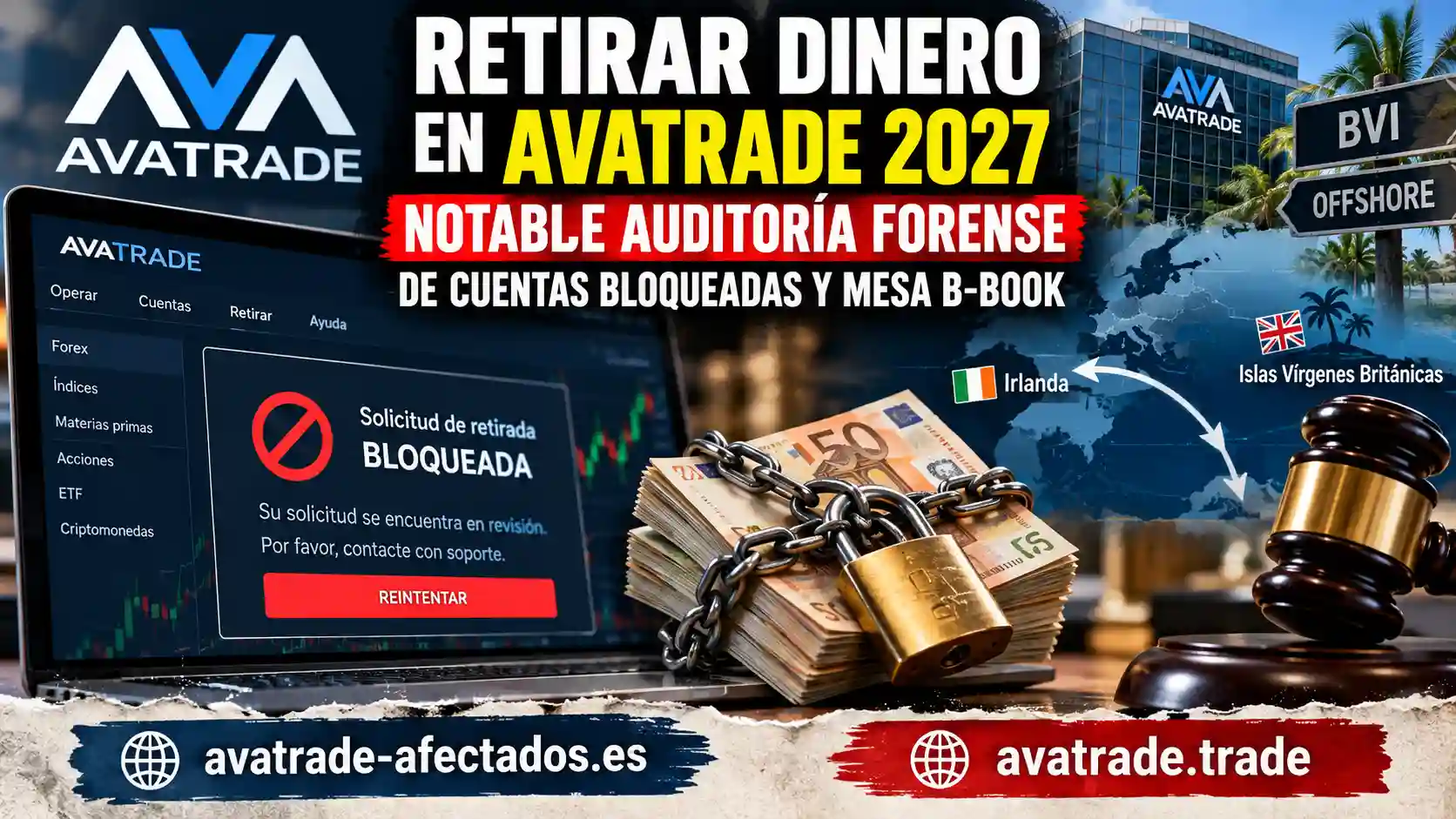 Retirar dinero AvaTrade 2027: Notable auditoría forense de cuentas bloqueadas, mesa B-Book y desvío offshore a BVI